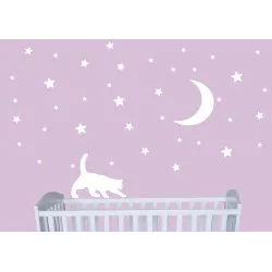 naklejki KOTEK + KSIĘŻYC + GWIAZDY zestaw 94 szt