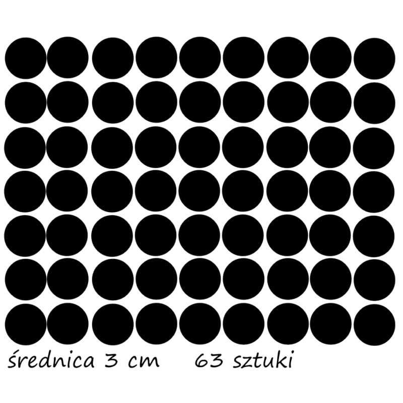 naklejki GROCHY KROPKI średnica 3cm - zestaw 63 szt