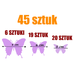 naklejki MOTYLE zestaw 45 szt, wielkości 8, 6 i 5cm,  arkusz 28x45cm