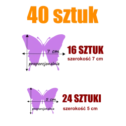 naklejki MOTYLE zestaw 40 szt, wielkości 7 i 5cm,  arkusz 28x45cm