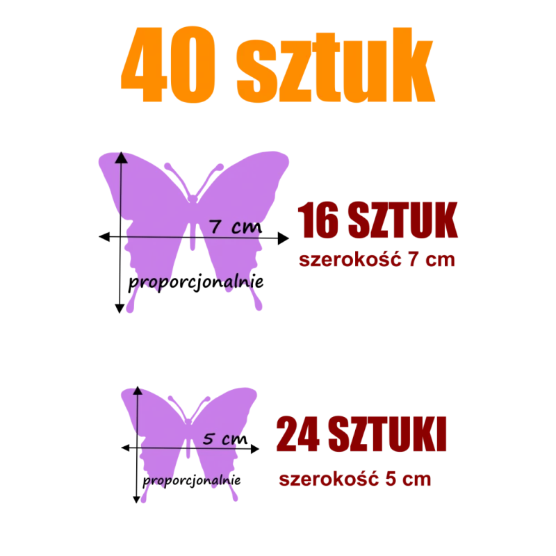 naklejki MOTYLE zestaw 40 szt, wielkości 7 i 5cm,  arkusz 28x45cm