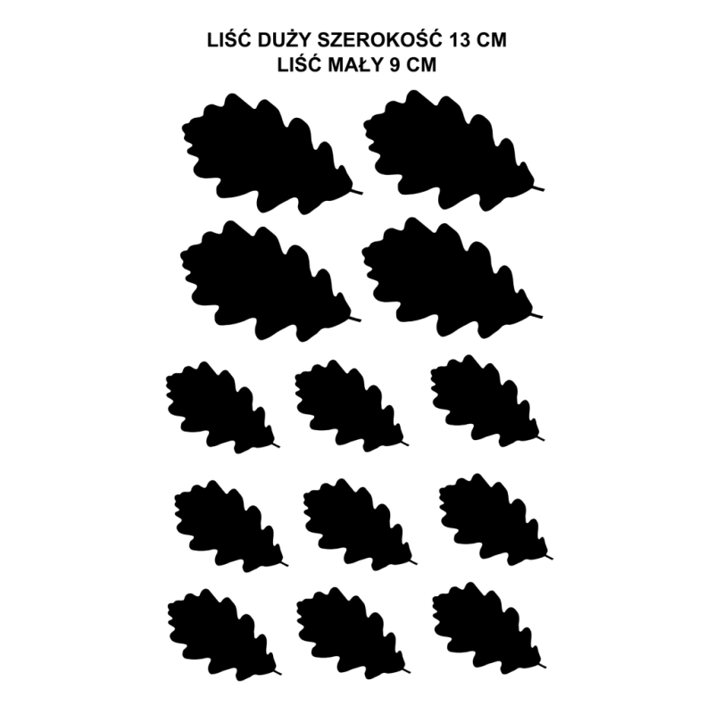naklejki LIŚCIE DĘBU zestaw 13 szt, 13 i 9 cm