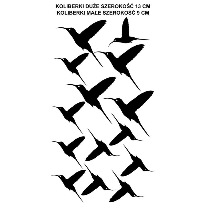 naklejki KOLIBRY zestaw 14 szt., wielkość 13 i 9 cm