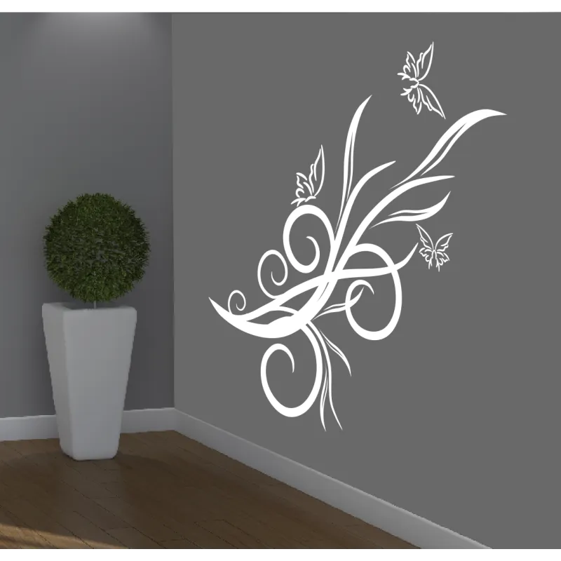 naklejka MOTYW KWIATOWY + MOTYLE 95x45 cm