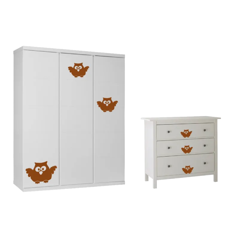 naklejki SOWY zestaw 9 szt, 25, 15 i 10 cm, 60 kolorów