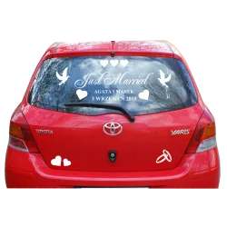 JUST MARRIED + IMIONA + DATA ŚLUBU zestaw naklejek