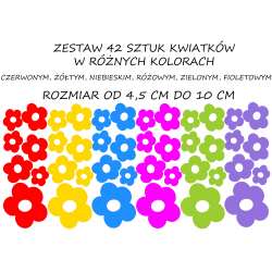 naklejki KWIATKI 6 KOLORÓW zestaw 42 szt, od 4,5 do 10 cm