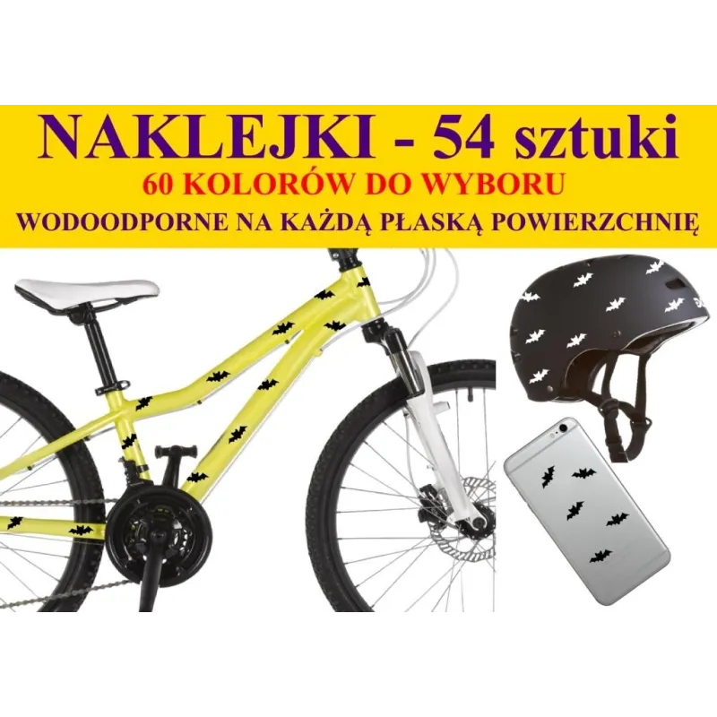 NAKLEJKI NA ROWER, KASK - NIETOPERZE 54 szt 50 kolorów