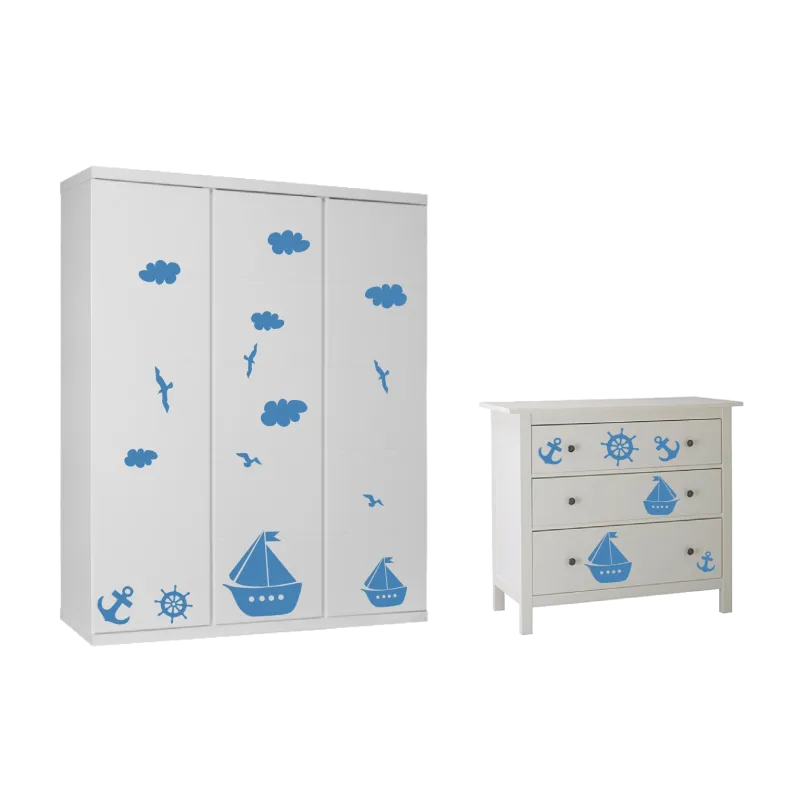 naklejki MORZE ŁÓDKA CHMURY zestaw 21 szt