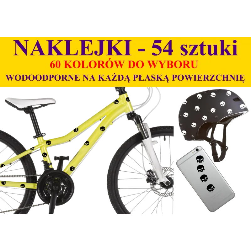 NAKLEJKI NA ROWER, KASK - CZASZKI 54 szt 50 kolorów