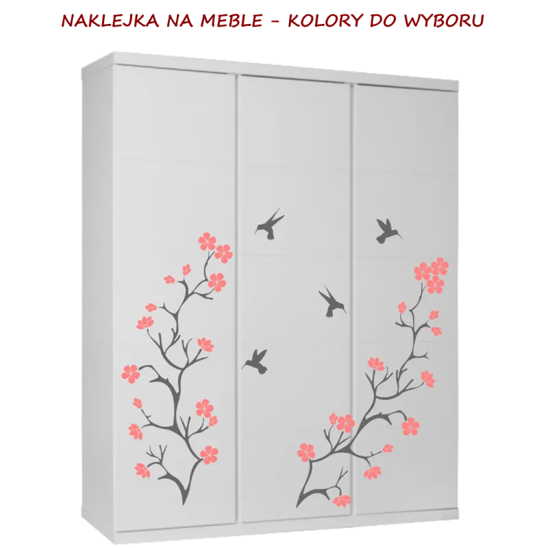 zestaw naklejek GAŁĄŹ + KOLIBRY + KWIATY