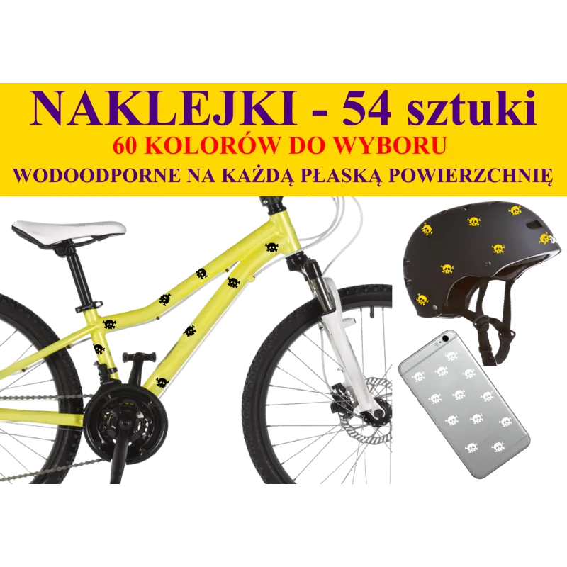 NAKLEJKI NA ROWER, KASK - CZASZKI - 54 szt 60 kolorów