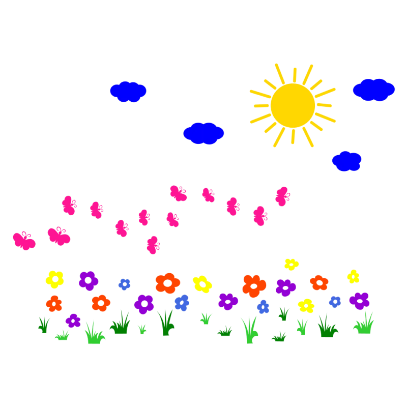 zestaw naklejek SŁOŃCE CHMURY KWIATY MOTYLE 10 arkuszy 45x28cm