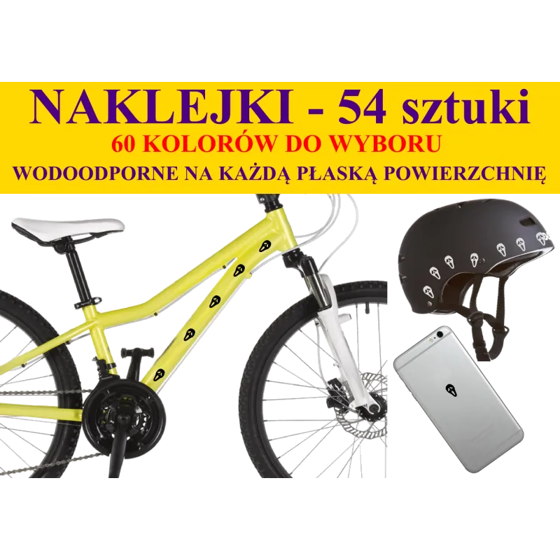 NAKLEJKI NA ROWER, KASK - DUCH - 54 szt 60 kolorów