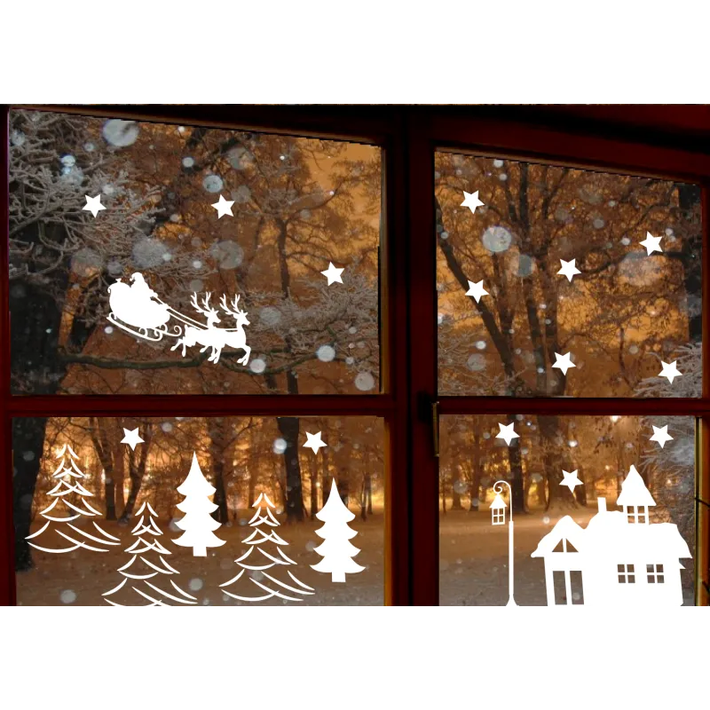 naklejki świąteczne GWIAZDA DOMEK DRZEWKO 22 szt wzór 5