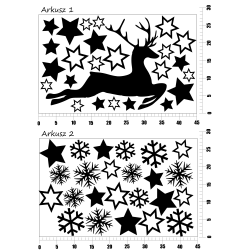 naklejki zimowe RENIFER SNIEŻYNKI - 2 arkusze - wzór 2