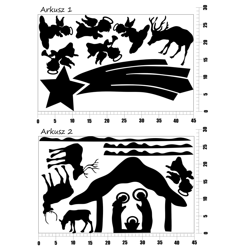 naklejki SZOPKA ANIOŁKI GWIAZDA RENIFERY - 2 arkusze