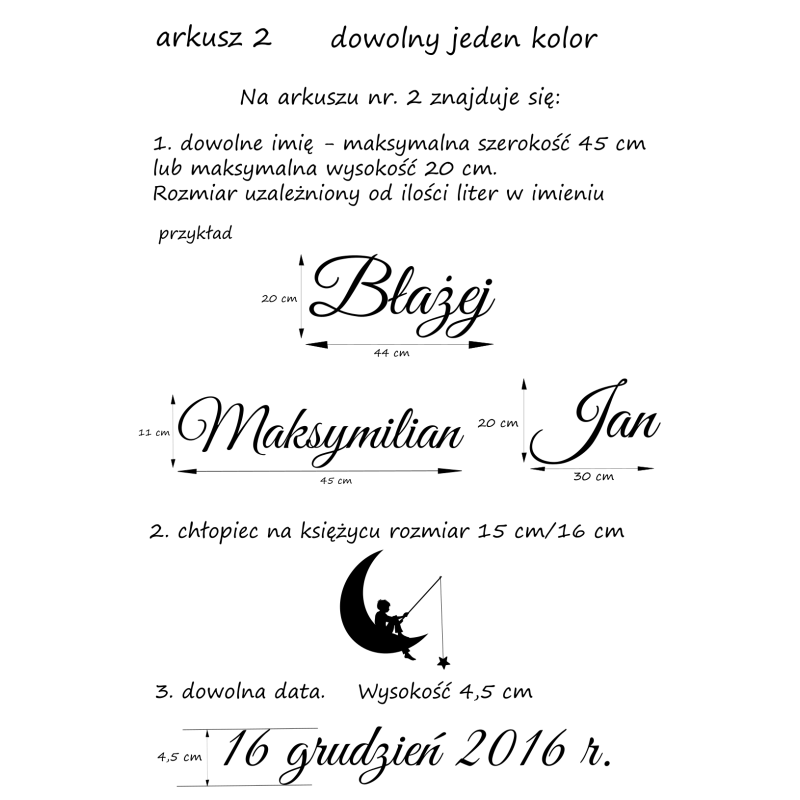 naklejki z IMIENIEM i DATĄ + CHŁOPIEC NA KSIĘŻYCU