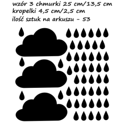 zestaw naklejek CHMURKI 3 szt 25x13,5cm + KROPLE DESZCZU