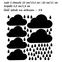 naklejki CHMURKI 6 szt 25x13,5cm i 20x11cm + KROPLE DESZCZU