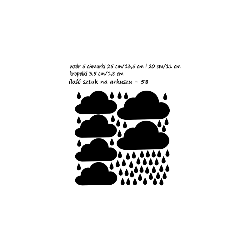 naklejki CHMURKI 6 szt 25x13,5cm i 20x11cm + KROPLE DESZCZU