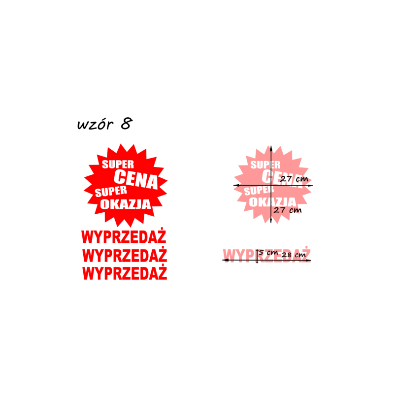 naklejki napis SUPER CENA, SUPER OKAZJA, WYPRZEDAŻ wzór nr8