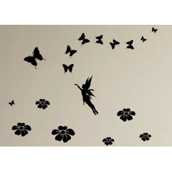 NAKLEJKI - WRÓŻKA + 6 szt. KWIATÓW + 10 szt. MOTYLI