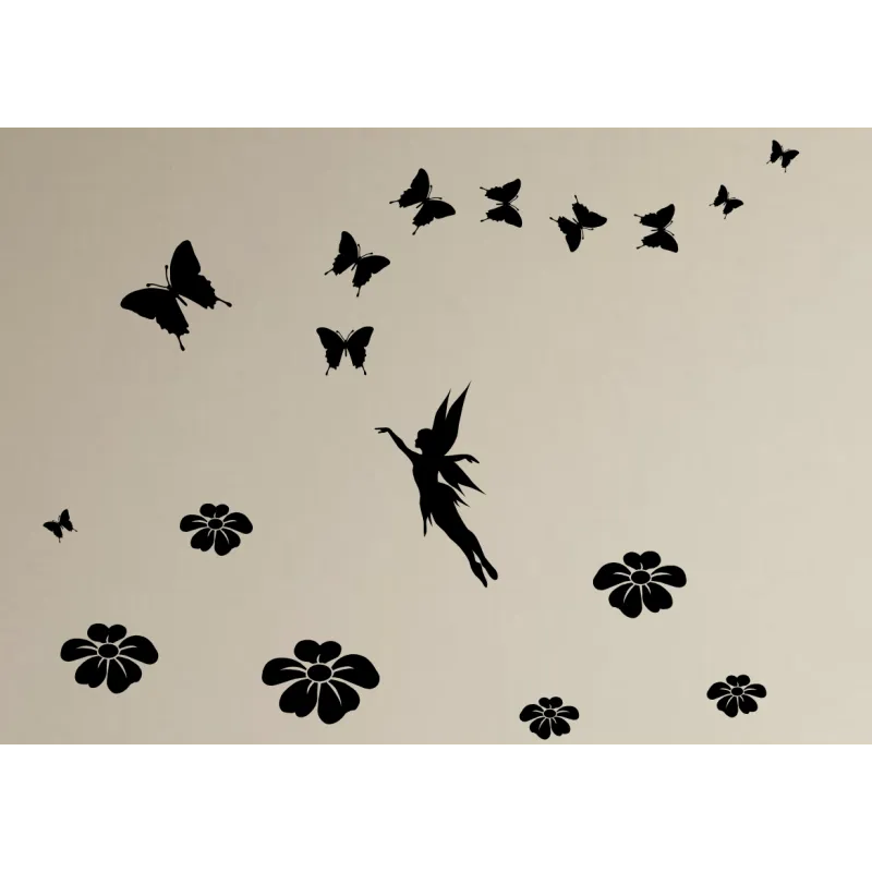 NAKLEJKI - WRÓŻKA + 6 szt. KWIATÓW + 10 szt. MOTYLI